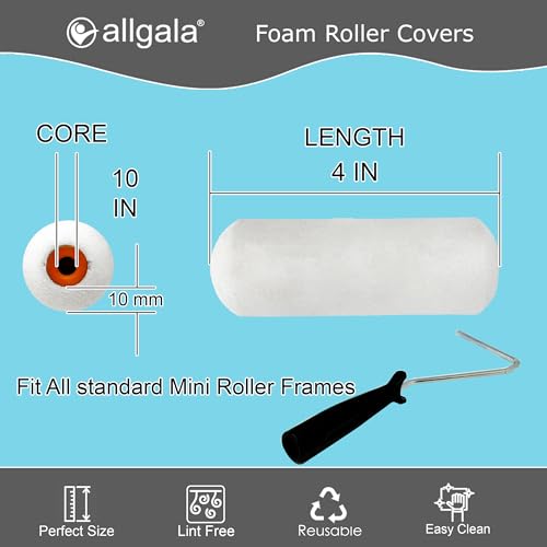 Allgala Foam Paint Roller, 24 Pack 4 inch Shedless High Density Foam Mini Paint Roller Cover for Trim Wall Funiture Doors Cabinets, Cupboards - size: 4" Foam (Pack of 24)