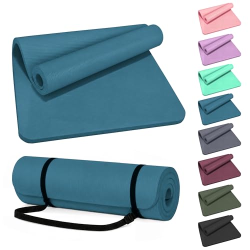 HULKFIT High Density Non Slip Yoga Mat, Extra Thick Exercise Mat with Carrying Strap, for Pilates, Fitness, Home Gym & Floor Workouts - Multiple Thickness & Multiple Color - color: Navy Blue, size: 71"L x 24"W x 1"Th