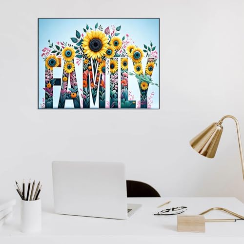 WUSARPLY Family Sunflower Diamond Painting Kits for Beginner Adults | Flower Diamond Art Kits Full Drill Diamond Dots Paint with Diamonds Gem Arts and Crafts for Beginner Home Wall Decor - color: YH021