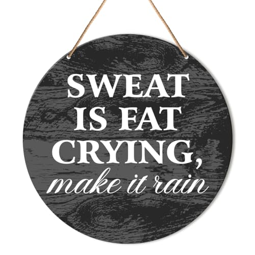 Muktoujaumai Funny Gym Signs Wall Decor, Home Gym Inspirational Wall Decor Gym Hanging Signs Rustic Decorations for Office, Fitness, Workout Room, Sweat Is Fat Crying - color: Y3