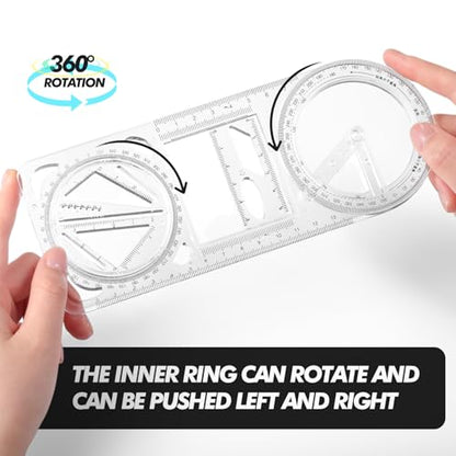 Zonon 2 Pack 360 Degree Protractor, 6 Inch Multifunctional Drawing Ruler Rotatable Mathematical Function Math Geometry Ruler Set, Large Clear Circle Protractor Drafting Tools for Engineering(Upgrade) - style: Upgrade