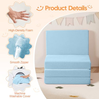 MeMoreCool Kids Folding Mattress, 63x26 Trifold Floor Mat, Blue - color: Blue