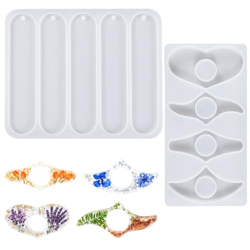 Set of 2 Silicone Resin Bookmark Molds, Rectangle Bookmark Epoxy Resin Mold Kit with Thumb Book Page Holder Mold for Epoxy Casting DIY Crafts Reading Accessories Making Supplies