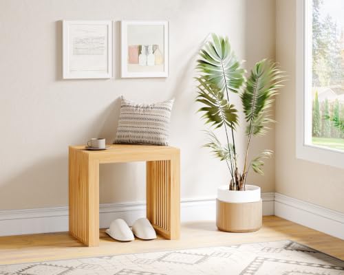 Bamboo Dining Bench, 18'' Slatted Design Entryway Bench, Natural - color: Natural, size: 18in