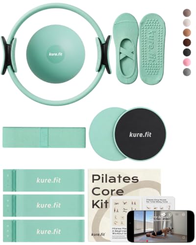 Pilates Kit | Pilates Equipment Set for Home Workouts | Accessories & Guide | Matching-color Pilates ball, Pilates ring, resistance bands, Pilates accessories, video tutorials & gift box for home use. - color: Mint, style: Core Kit - 10PC