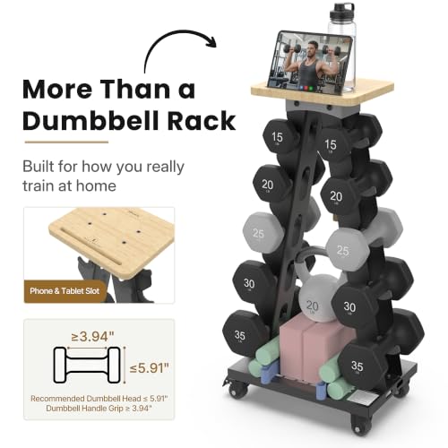 Vertical Dumbbell Rack, 5-Tier Weight Rack, Wheels, 300LBS Capacity