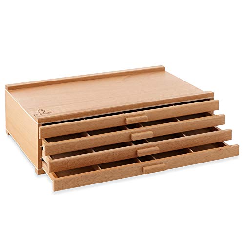 7 Elements 4 Drawer Wooden Artist Storage Supply Box for Pastels, Pencils, Pens, Markers, Brushes and Tools - size: 4-Drawer
