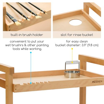 MEEDEN Rolling Art Supply Cart: Solid Beech Wood 3-Tier Storage Trolley - color: Natural
