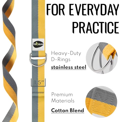TECEUM 2 IN 1 Yoga & Mat Strap for Stretching – Cotton – 6/8/10 ft - color: Yellow Gray, size: 8 ft