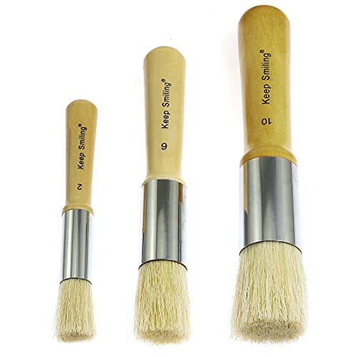 Wooden Stencil Brush 3PCS Natural Pure Hog Bristle Template Paint Brushes for Acrylic Oil Watercolor Art Painting Stencil Project Card Making DIY Crafts (#2,6# and #10)