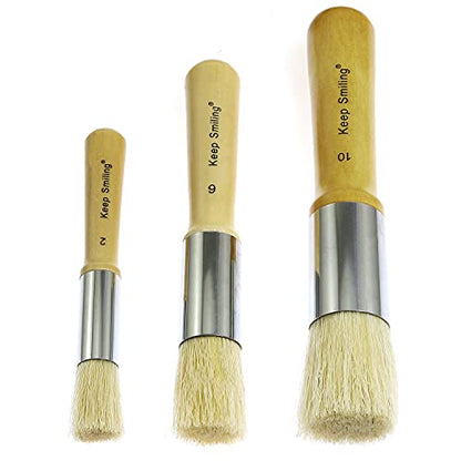 Wooden Stencil Brush 3PCS Natural Pure Hog Bristle Template Paint Brushes for Acrylic Oil Watercolor Art Painting Stencil Project Card Making DIY Crafts (#2,6# and #10)