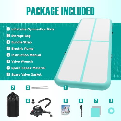 Inflatable Gymnastics Mat Air Tumble Track Tumbling Mats with Pump - color: Mint Green, size: 10ft*3.3ft*4inch(3m*1m*10cm)