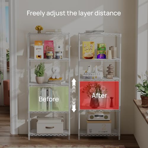 Golpart 5Tier Adjustable Storage Shelves Metal Wire Shelving Standing Shelf - color: White, size: 5-tier-12"Dx22"Wx59"H