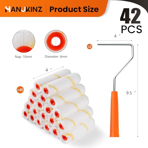 40 Pack Microfiber Paint Roller 4 Inch, 3/8 Inch Nap | Mini Paint Roller Covers, Small Paint Roller with Roller Frame, Ideal for Walls, Ceilings, Doors - size: 4 Inch,40 Pack