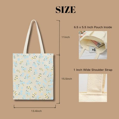 Aesthetic Canvas Tote Bag for Women with Inner Pocket - color: Flower-03