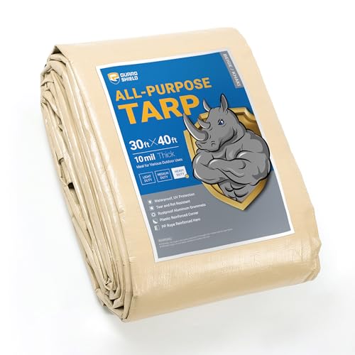 GUARD SHIELD Beige Tarp Heavy Duty Waterproof 30x40 Feet Outdoor Poly Tarps Cover Thick UV Resistant Canopy Tarpaulin with Grommets 10mil - color: Beige/Khaki, size: 30x40