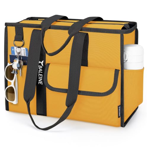 BALEINE Utility Tote Bag for Women with Zipper, Teacher Nurse Work Bag | Detachable Reinforced Bottom, Water Resistant Oxford, Multiple Organized Pockets, Foldable Lightweight for Travel Shopping - color: Yellow, size: Medium