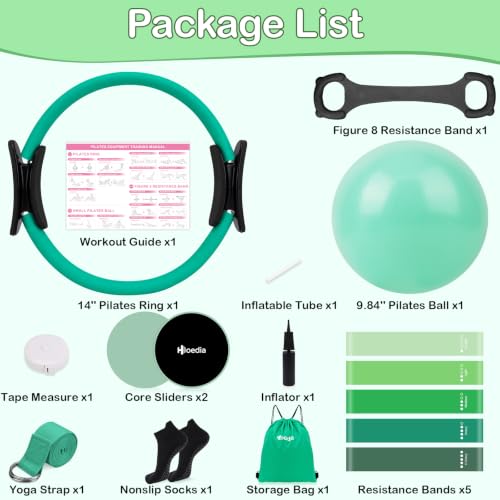 Hoedia Pilates Kit for Women, Pilates Equipment Ring and Ball Set - color: Green