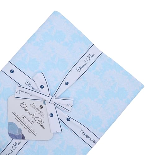 Tinyspool & Co. Quilting Bundle – Eternal Bleu Twirlie Roll Fabric + 3-Yard Fabric No.15 – Baby Blue – 100% American Cotton Fabric Kit with Strips & Pre-Cut Yardage for Borders, Binding & Backing
