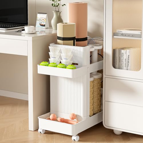 Yoga Mat Storage Basket Large Capacity Fitness Equipment Storage Rack with Wheels Sports Equipment Trolley Basket Fitness Equipment Sports Tools Organizer (White)