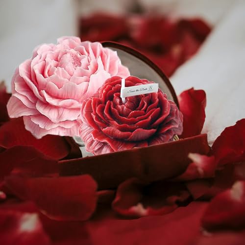 Large&Small Peony Flower Silicone Soap Molds 3PCS Peony Silicone Candle Mold with Large-Eye Wicking Needle,Candlewick for Chocolate Cake Candy Moulds Epoxy Resin Plaster Clay - color: off-white