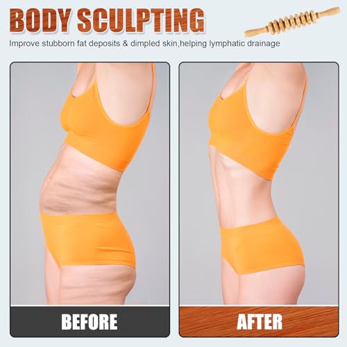 KintKita 목재 테라피 마사지 도구, 나무 마사지 스틱 롤러 림프 배수 도구, Maderoterapia 키트 셀프 마사지 롤러 도구, 셀룰라이트 감소, 근육 긴장 및 바디 쉐이핑, 컨투어링
