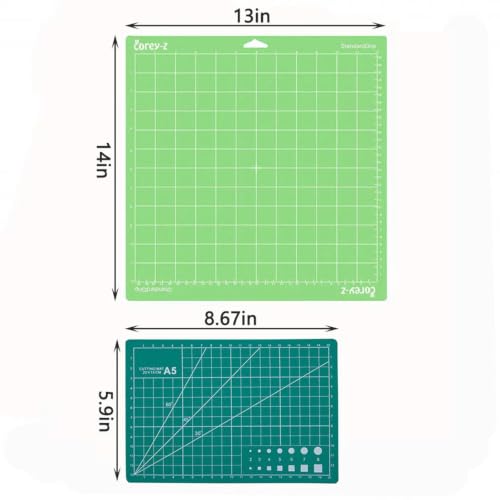 Corey-z Cutting Mat 2 Pack, 14x13 Large Mat & 8.7x5.9 Self Healing Small Mat for Sewing, Quilting, Scrapbooking, Arts and Crafts, Rotary Cutter Compatible