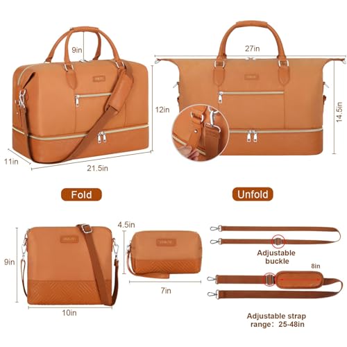 ITIEZY Weekender Bag for Women 21.5" Travel Duffel Large Carry On Bag 3PCS | Nylon Duffel Bag with Waterproof Shoe Compartment, Crossbody Bag and Toiletry Bag, Travel Weekend Hospital Overnight Gym Bag - color: 7-Brown