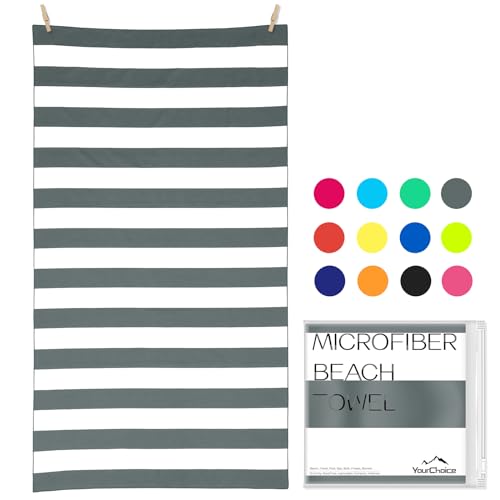 Your Choice Microfiber Beach Towel Sand-Free Quick Dry (67"x35"/60"x30") - color: A-gray Stripes, size: Extra Large(67x35")
