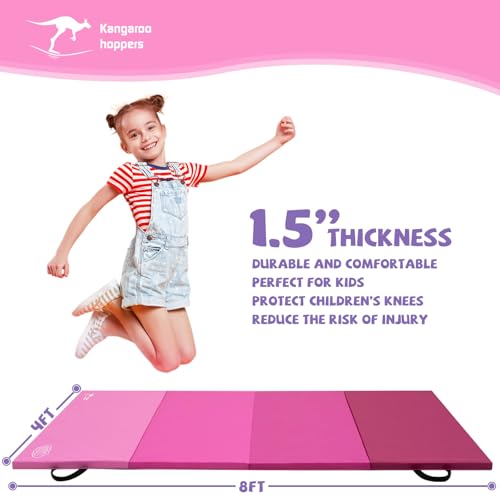 Kangaroo Hoppers Gymnastics Tumbling Mats Foldable Gym Tumble Mat for Kids - color: Gradient Pink, size: 4×8FT×1.5''