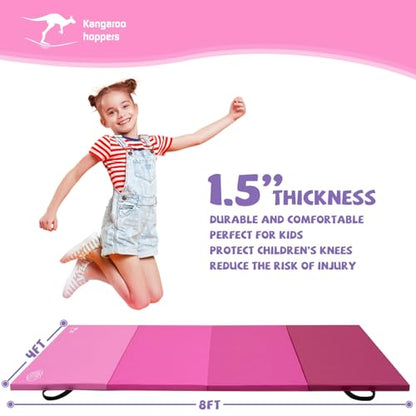 Kangaroo Hoppers Gymnastics Tumbling Mats Foldable Gym Tumble Mat for Kids - color: Gradient Pink, size: 4×8FT×1.5''
