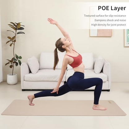 HAHE Yoga Mat Thick (8MM,1/3"), Eco-Friendly POE Non Slip Yoga Mat, High Rebound & Shock Absorption, Anti-Tear & Sweat-Resistant for Yoga, Fitness, Home, Workouts, Large Pilates Mats 72"x24" with Carrying Strap - color: Milk-Coffee