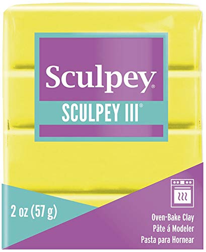 Sculpey III® Polymer Oven-Bake Clay, Lemonade Yellow, Non Toxic, 2 oz. bar, Great for modeling, sculpting, holiday, DIY, mixed media and school projects.Perfect for kids & beginners! | Polymer Clay, Perfect for Jewelry, Home Decor, and General Crafting -