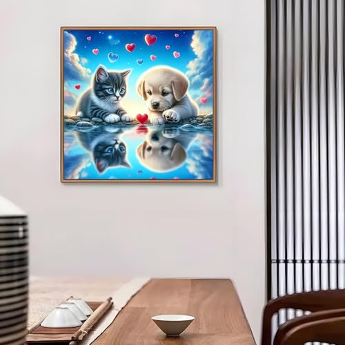 Shouruihua Dog Diamond Painting Kits for Adults, Cat Diamond Art Kits | Animal, Gem Art, Diamond Dotz Kits, Diamond Dots, Wall Art, Adult Crafts, Full Round Drill Diamond Painting Kits, 11.8x11.8in - color: Dog and Cat