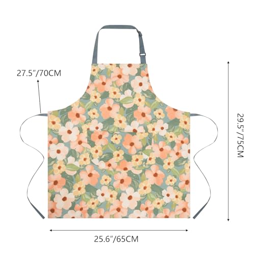 2 Pack Floral Apron for Women with Pockets, Adjustable Cotton Chef Aprons for Kitchen, Cooking, BBQ & Grill - color: Golden/Begonia