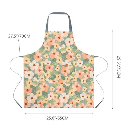 2 Pack Floral Apron for Women with Pockets, Adjustable Cotton Chef Aprons for Kitchen, Cooking, BBQ & Grill - color: Golden/Begonia