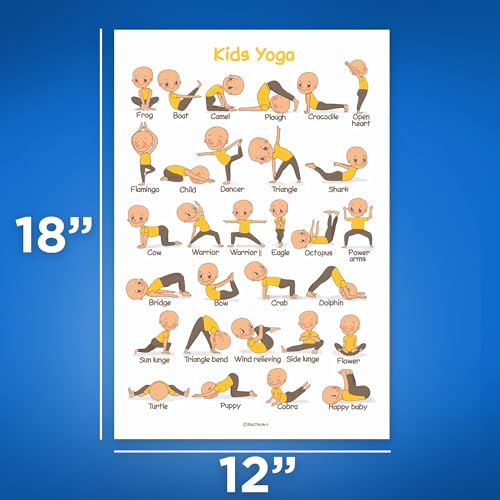 Bliss Monkey Co. Kids Yoga Poster - Yoga Poses Diagram for Kids - Yoga for Children - Instruction Illustration Poster 12 x 18 Inch Poster - Unframed - Premium 100lb Gloss - Made In USA - BMCP0420