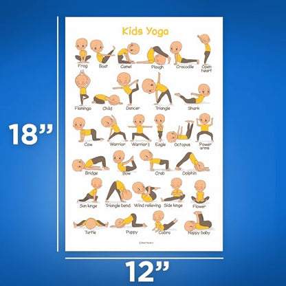 Bliss Monkey Co. Kids Yoga Poster - Yoga Poses Diagram for Kids - Yoga for Children - Instruction Illustration Poster 12 x 18 Inch Poster - Unframed - Premium 100lb Gloss - Made In USA - BMCP0420