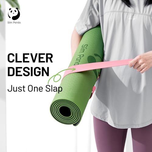 Slim Panda Yoga Mat Strap Slap Band, One Snap Keeps Mats Tightly Rolled, Heavy-Duty Clasp Fits Most Size Mats(24" L X 2" W) - color: Pink