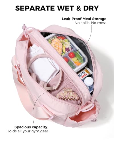 Small Gym Bag for Women - Duffle Weekender Work Duffel Carry on Tote Bag | Puffer Yoga Mat Holder Wet Compartment Coin Purse BPA-Free - color: Pink