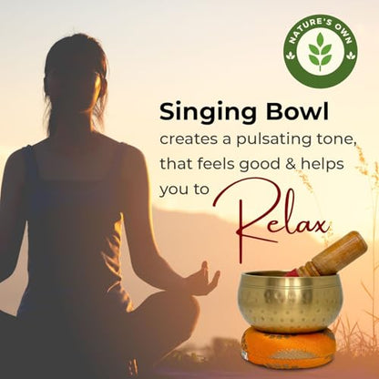 Nature's Own Tibetan Singing Bowl Set Easy to Play Meditation Sound Bowl Handcrafted in Nepal for Yoga, Mindfulness, Chakra Healing, Stress Relief Spiritual Gifts for Women & Men (3.5 Inch, Hammered) - color: 3.5 Inch