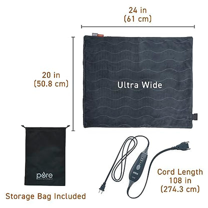 Pure Enrichment PureRelief Pro Far Infrared Ultra-Wide Heating Pad - Muscle Relief for Back, Neck, Shoulder, & Knee Pain in Athletes, 4 Heat Settings, Dry/Moist Heat, 20” x 24” Wide Size (Iron Gray) - size: 20” x 24”