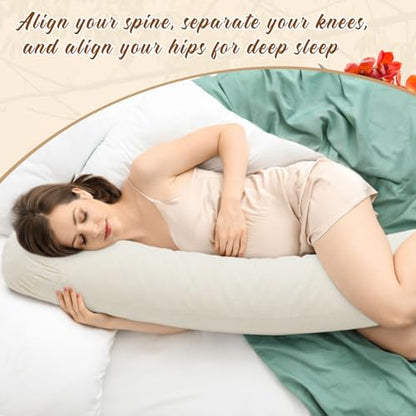 Leinuosen Organic Kapok Full Body Pillow 54" x 9" Long Tube Roll Bolster for Adults, Adjustable Height Firm Support for Side Sleeping, Pregnant Women, Kapok Filling