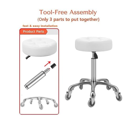 Kaleurrier Rolling Stools with Adjustable Height: Swivel Stool with Wheels - color: White