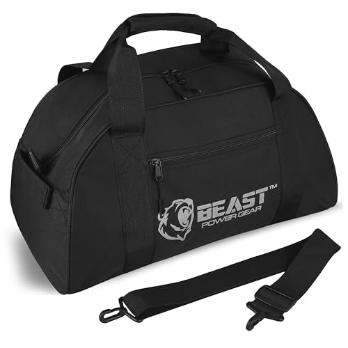 Beast Power Gear Gym Duffle Bag- Workout, Boxing, MMA, Sports Bag with Shoes Compartment and Adjustable Shoulder Strap for Men and Women (Black/Gray) - color: Black/Gray