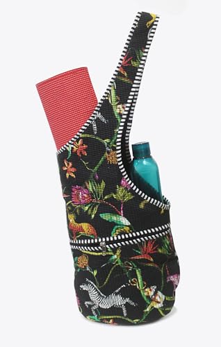 INDIAN CRAFT CASTLE Yoga Mat Bag | Tote Mat Bag | Sling Yoga Tote w/Large Side Pocket & Zipper Pocket | Yoga Mat Carrier Fits Most Size Mats - color: Black & Green