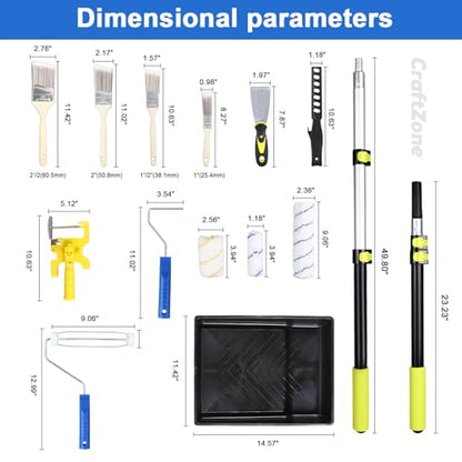 30PCS Paint Roller Kit with Extension Pole-2 to 4 FT,Wall Painting Supplies with Paint Edger Roller Brush 12",House Painting Set with Rainsuit & Drop Cloth for Home|Office|Shop Professional Painting