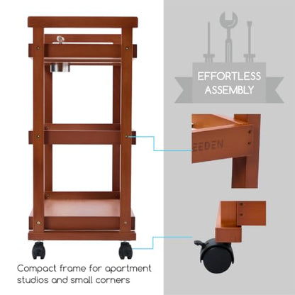 MEEDEN Rolling Art Supply Cart: Solid Beech Wood 3-Tier Storage Trolley - color: Deep Walnut