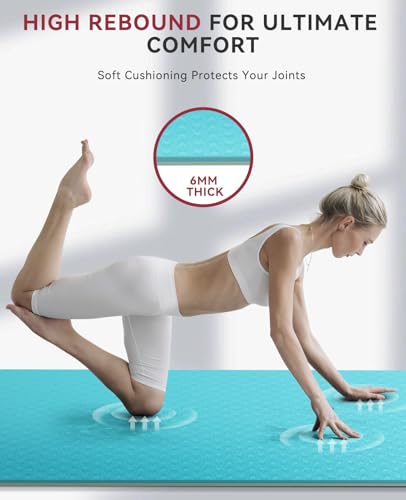 HAPBEAR Large Yoga Mat - 72"x36"x6mm (1/4 inch), Extra Wide Non-Slip Exercise Mat for Home Workout, Yoga, Pilates & Stretching, Durable, Includes Carry Bag - color: Turquoise/Mint green