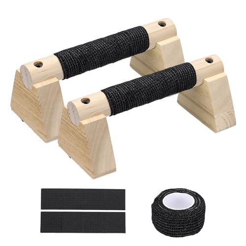 PATIKIL Push Up Bars, Wooden Parallettes Bars, Wooden Push Up Handle with Non-Slip Base and Grip for Strength Training Planks - size: 20cm
